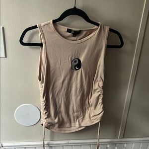 Tan Sleeveless Ruched Muscle Tee
